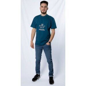 Tropical Graphic T-Shirt Mens Casual Short Sleeve Blue Palm Tree Print XL Read M